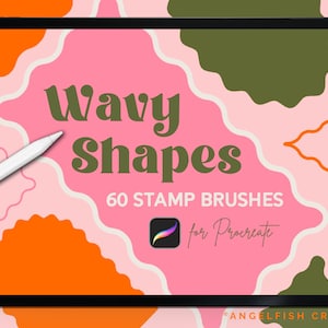 Wavy Shapes Procreate Brush Set | 60 Retro Frame Curved Line Geometric Shape Stamp Brushes | Brushes for Digital Art on iPad