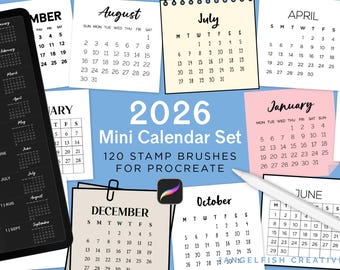 Procreate 2026 Calendar Stamp Brush Set: Digital Planner Brushes (Digital Download)