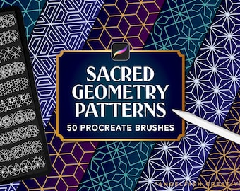 Sacred Geometry Patterns Brush Set for Procreate | 50 seamless line art designs (Digital Download)