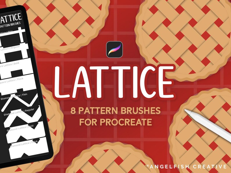 Lattice Pattern Procreate Brush Set | 8 Texture Brushes, square diamond weave, title