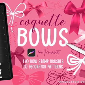 Coquette Bow Procreate Brush Set | 140 Stamp Brushes + 10 Bow Decorator Pattern Brushes | Brushes for Digital Art on iPad