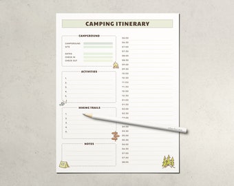 Camping Itinerary and Packing Lists: Camping • Planner • US Letter (Printable PDF File)