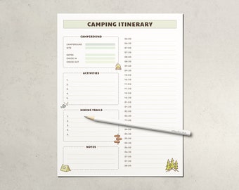 Camping Itinerary and Packing Lists: Camping • Planner • US Letter (Printable PDF File)