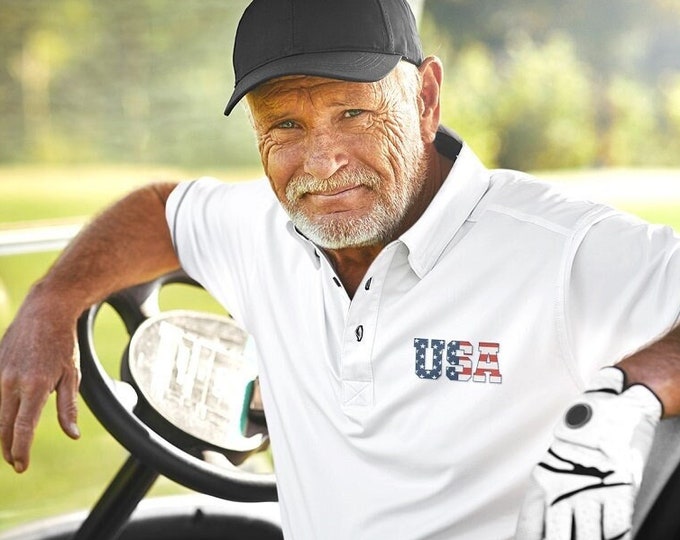 Featured listing image: USA Polo, 4th of July Polo, Retro USA Polo, USA, Independence Day Polo, America Polo, Summer Polo, Military Gift, Military Polo, Merica