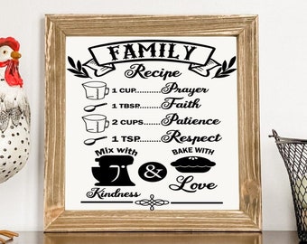 Wood Framed Sign Family Recipe Wall Art, Abstract Family Wall Hanging, Minimalist Kitchen Decor, Family Recipe Wall Art Decor Gift For Her