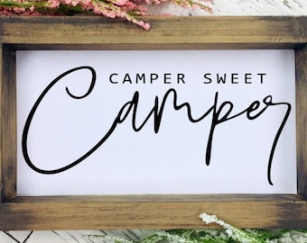 Engraved Camper Sweet Camper Sign, RV Hanging/Freestanding Camper Decor, Lakehouse Decor, Farmhouse Wall Decor