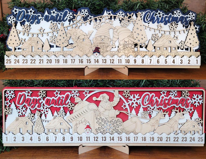 5 Different 3D Laser Engraved Family Christmas Countdown, Handmade