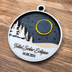 2024 Eclipse Keepsake, Path Of Totality Ornament ,3D Laser Engraved Eclipse Holiday Gift, Celestial, Solar Eclipse Souvenir Gift Tree Background