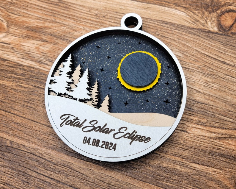 2024 Eclipse Keepsake, Path Of Totality Ornament ,3D Laser Engraved Eclipse Holiday Gift, Celestial, Solar Eclipse Souvenir Gift Tree Background