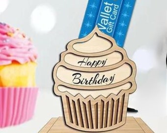 Happy Birthday Wooden Cupcake Gift Card Holder, Birthday Gift Money Holder, Mom and Dad Birthday Gift, Birthday Decorations