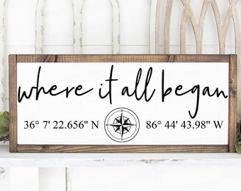 Where It All Began Latitude and Longitude Sign, Coordinates Sign,  GPS Coordinates Sign, Realtor Sign, New Home Gift, Wedding Sign