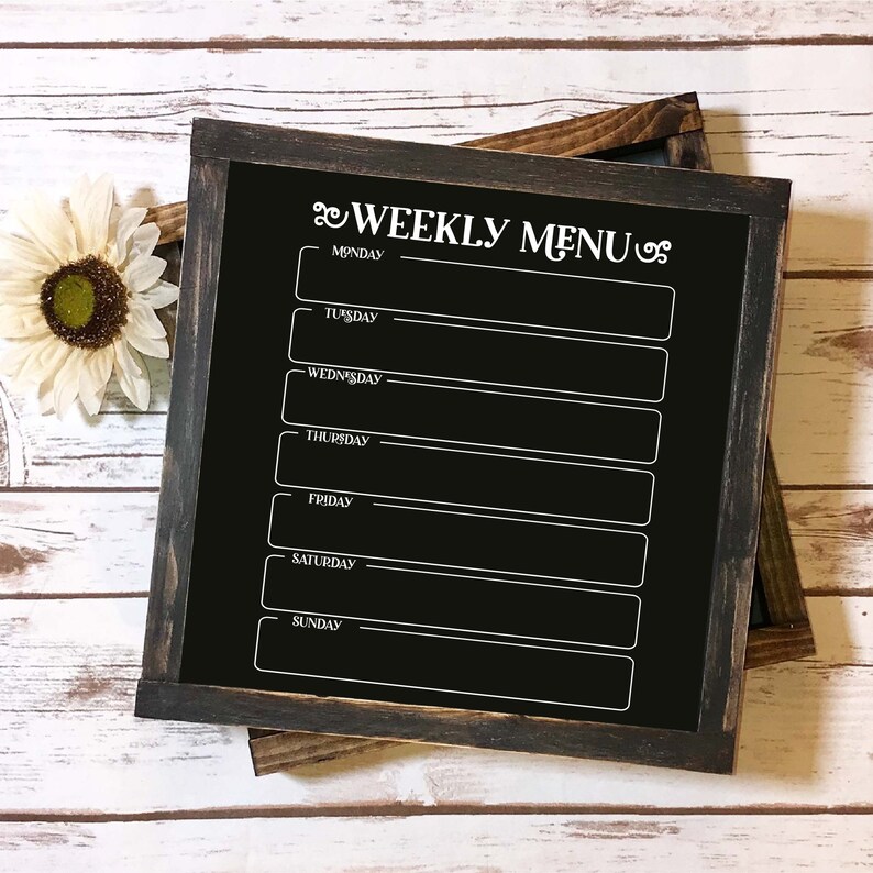 Framed Dry Erase Menu Board on Chalkboard Weekly Menu Planner Etsy