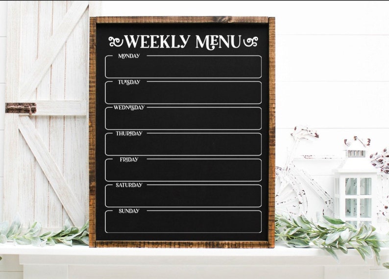 Framed Dry Erase Menu Board on Chalkboard Weekly Menu Planner Etsy