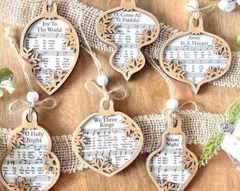 3D Engraved Handmade Music Sheet Nativity Christmas Ornaments, Wooden Christmas Ornaments, Nativity Set, Nativity Scene