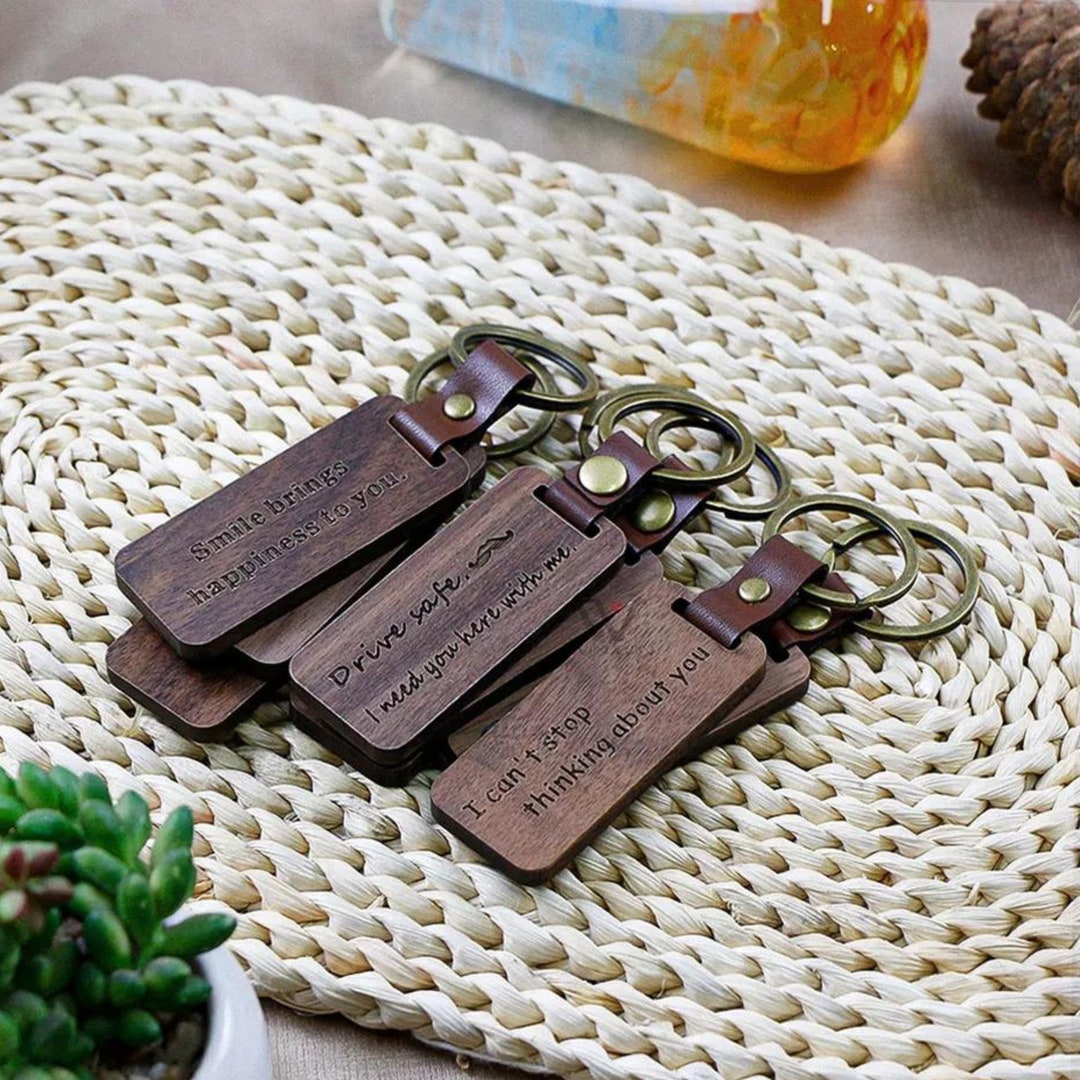 Engraved Wood Key Chain, Custom Keychain Gift for Home, Car, Office