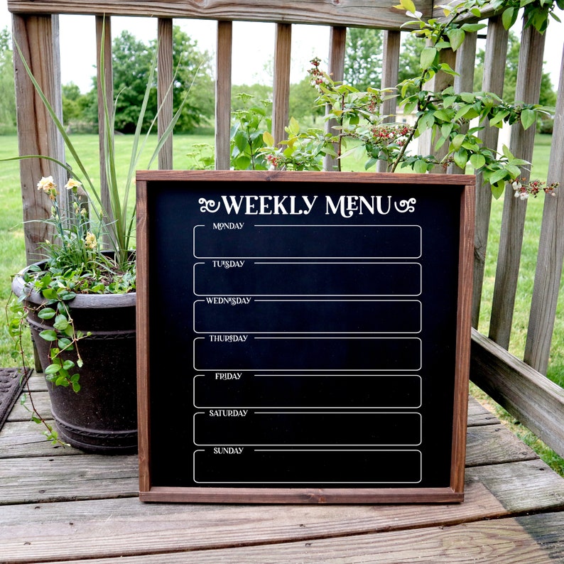 Framed Dry Erase Menu Board on Chalkboard Weekly Menu Planner Etsy