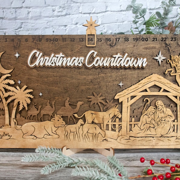 Christmas Countdown Nativity Scene with Movable Icon, Advent Calendar For Kids and Adults, Christian Advent Calendar, Family Calendar