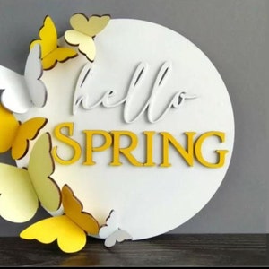3D Butterfly Hello Spring Front Door Decor, Butterfly Wall Art, Butterfly Gifts, Spring Wreaths For Front Door, Front Door Sign,