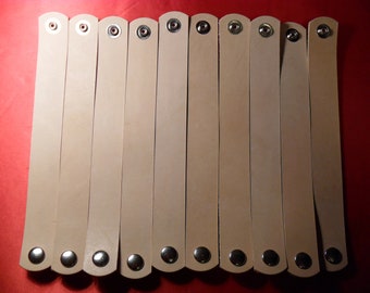 Br 10 (Ten) 1/2 to 1 1/2" wide Natural TOOLING LEATHER  BRACELET  Blanks for Youth Crafts, Fundraisers and Vendors. Rounded Ends With Snaps