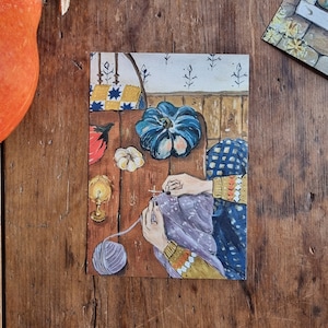 Herbst-Tisch - Postkartenprint von Original-Gouachemalerei