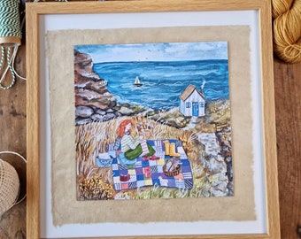 8x8" Art Print - Wild Knitting - Seaside Craft Illustration