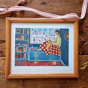 Knitting Nook 1 and 2 set of two A5 prints cosy Christmas and winter illustrations image 2