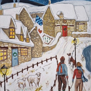 Festive Card 'The Snowy Common' cosy Christmas greeting card print from original painting image 2