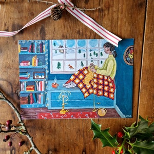 Knitting Nook 1 and 2 set of two A5 prints cosy Christmas and winter illustrations image 3