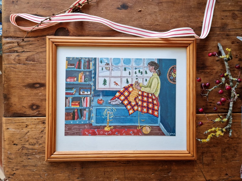 Knitting Nook 1 and 2 set of two A5 prints cosy Christmas and winter illustrations image 2