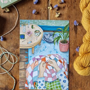 Grußkarte - Frühling Quilten - A6 Crafting Illustrierte Karte
