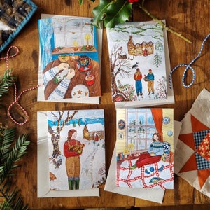 Lot de 4 cartes d'hiver (modèles 2023) - cartes de voeux - illustrations de tricot sympas