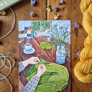 6 Spring knitting and crafting postcards cosy illustrations image 4