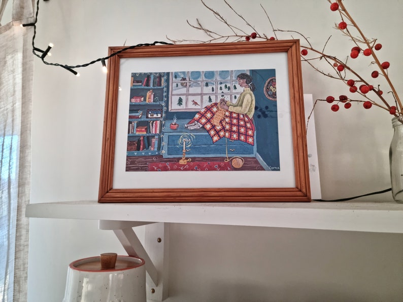 Knitting Nook 1 and 2 set of two A5 prints cosy Christmas and winter illustrations image 8