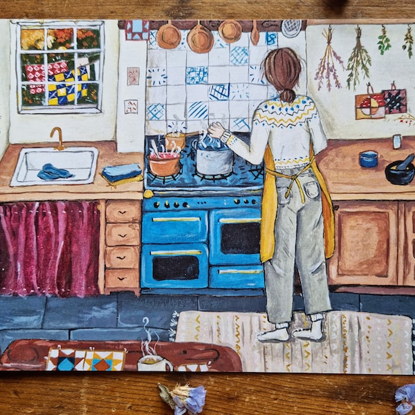 A5 Art Print - Quilter's Kitchen - Gezellige natuurlijke kleurstof illustratie