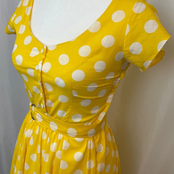 Vintage Rockabilly Dress Yellow Polka-Dot Size Small