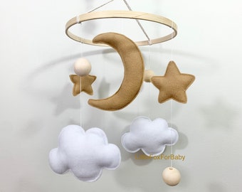 Mobile Lune et étoiles beige - Neutre  - Décoration bébé