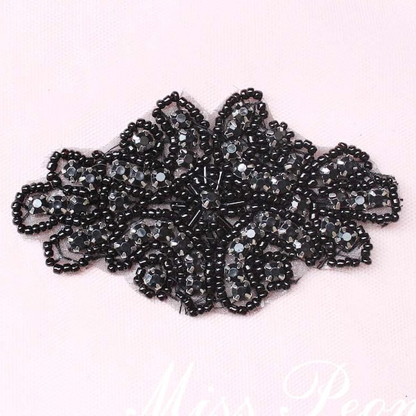 Black Beaded Applique Etsy