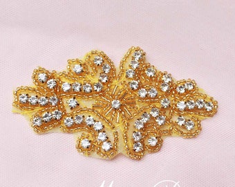 SY Gold Rhinestone Bead Applique Rhinestone Applique Clothes Patch Hairband DIY Hot Fix Sew Iron On Clothing Accessory Prom