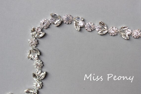 1 yard crystal Rhinestone Trim Rhinestone Applique Bridal Applique Silver
