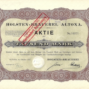 Holsten-Brauerei, Altona - Historische Aktie aus dem Jahr 1922
