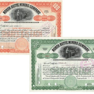 Azioni storiche della North Butte Mining Company, una società mineraria statunitense dello stato americano del Montana