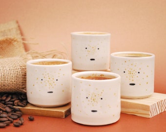 set of 4 freckles espresso cups, handmade and hand-painted pottery coffee mugs perfect gift for espresso / coffee lover.