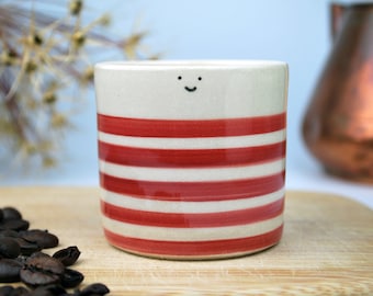 Handmade  to order Cherry Red Espresso Cup: Sailor Face Stoneware Coffee Cup