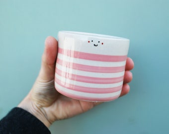 Blush Pink Character Flat White / Coffee Cup 200ml - Wheel thrown & Hand painted 100% Handmade perfect christmas gift for coffee lover