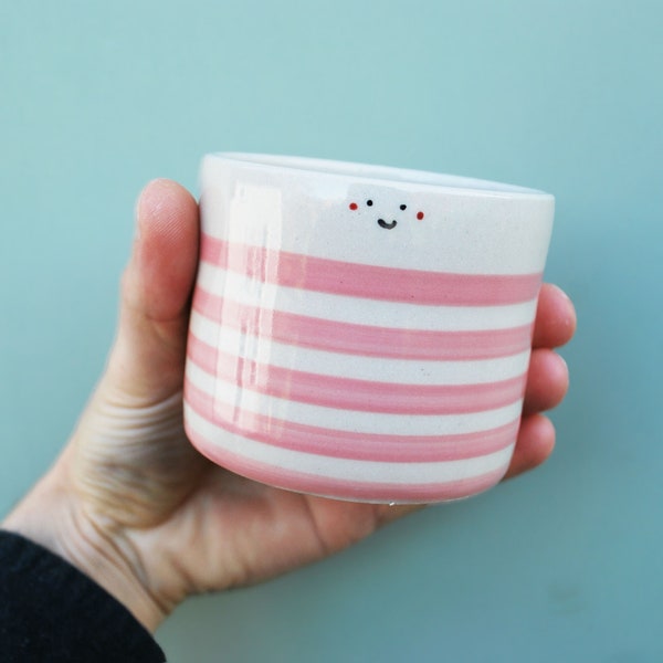 Blush Pink Character Flat White cup 200ml - Wheel thrown & Hand painted 100% Handmade perfect christmas gift for coffee lover