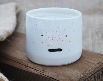 Freckles Character Flat White / Coffee Cup - Wheel thrown & Hand painted 100% Handmade, l