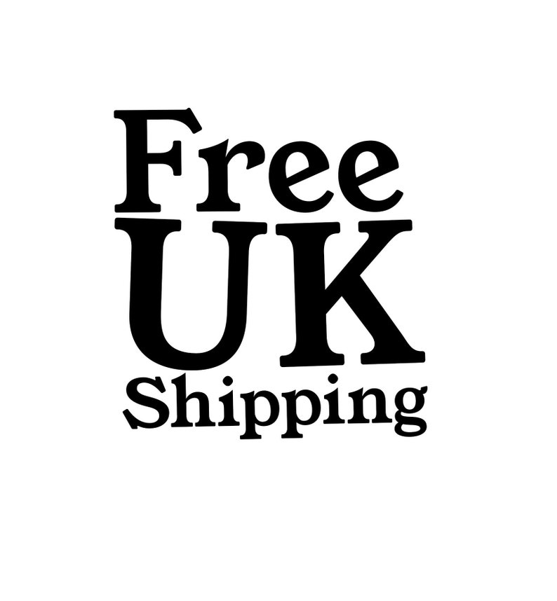 May include: Black text on a white background reads "Free UK Shipping". The words are in a bold, sans-serif font. The letters "UK" are larger than the other words.