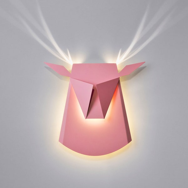 Pink Aluminum Deer Head LED Light Fixture