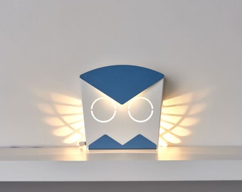 Blue Aluminum Owl LED Light Fixture