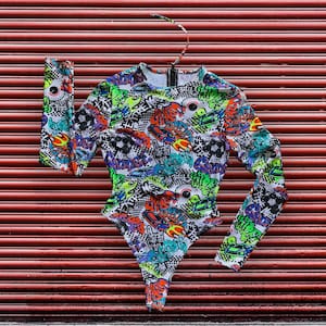 WOMEN SURF SWIMSUIT / Bikini Graffiti Design / Surf Swimsuit / One Piece Swimsuit / Women Bikini / Graffiti Fabric /